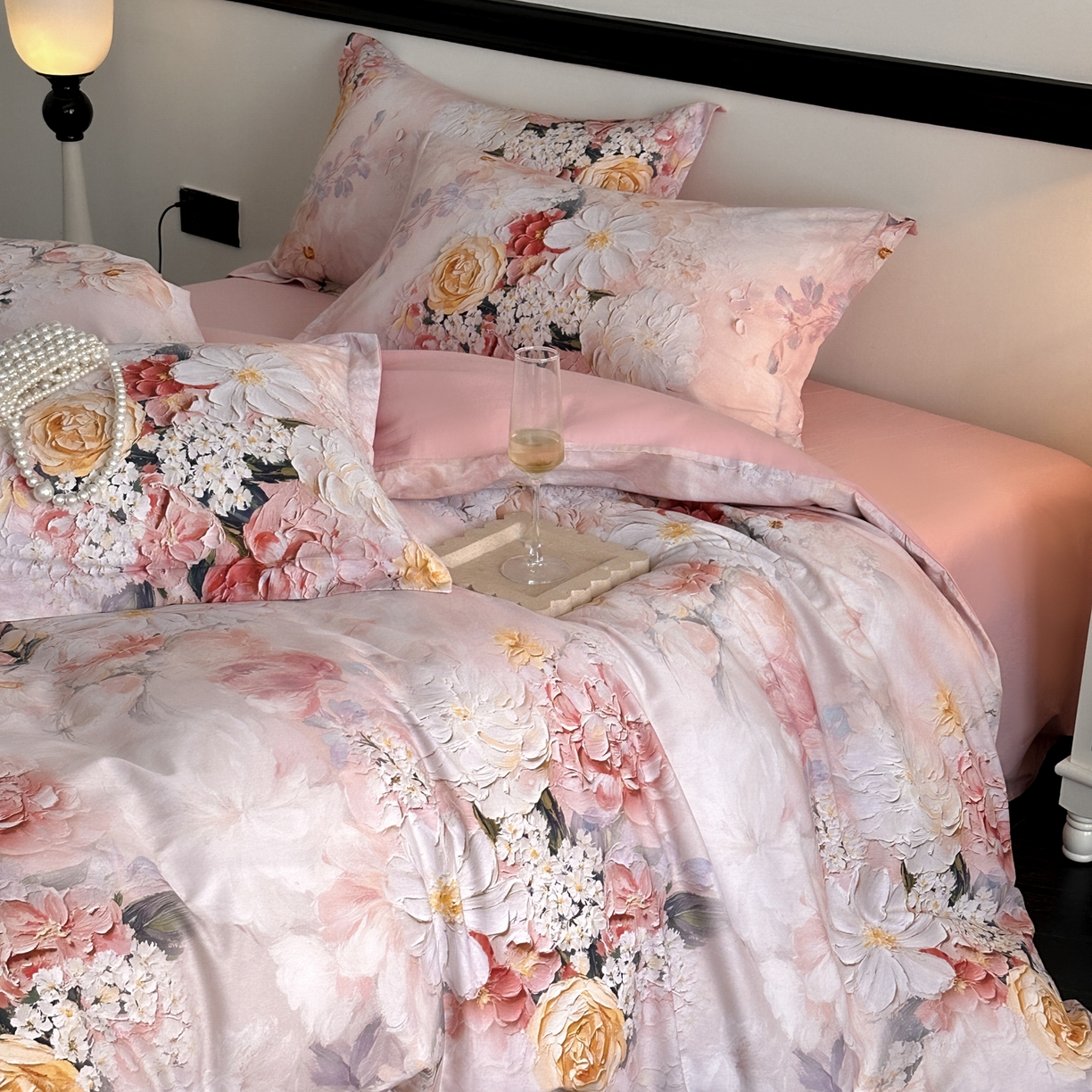 金鑫汇家纺 2026新款全棉高端数码印花四件套 绮梦悠然-粉