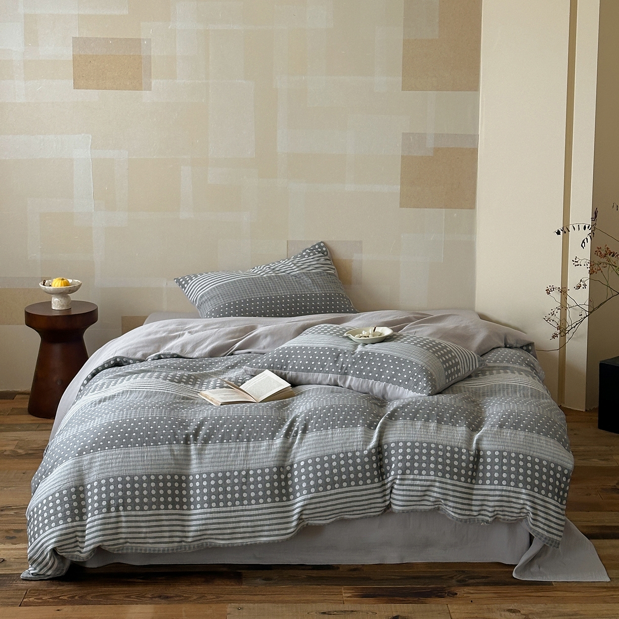 91家纺网 家纺一手货源 找家纺 云上 2026春季新款双层纱色织大提花四件套-日耳曼系列 日耳曼-灰