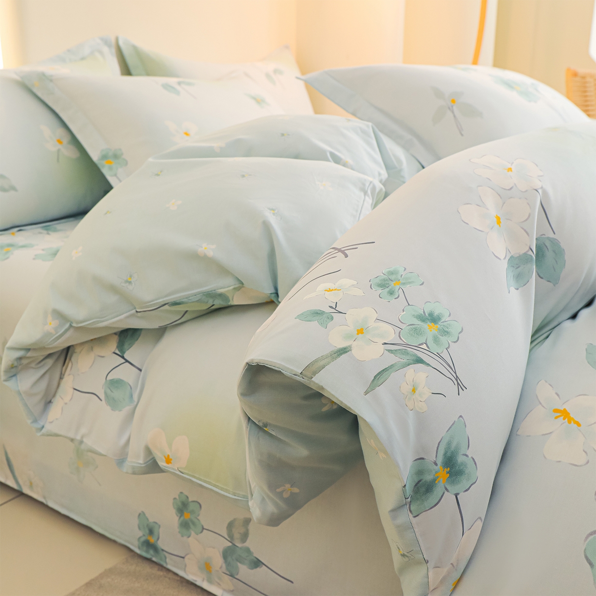 91家纺网 家纺一手货源 找家纺 金鑫汇家纺 2026新款全棉高端数码印花四件套 喜鹊