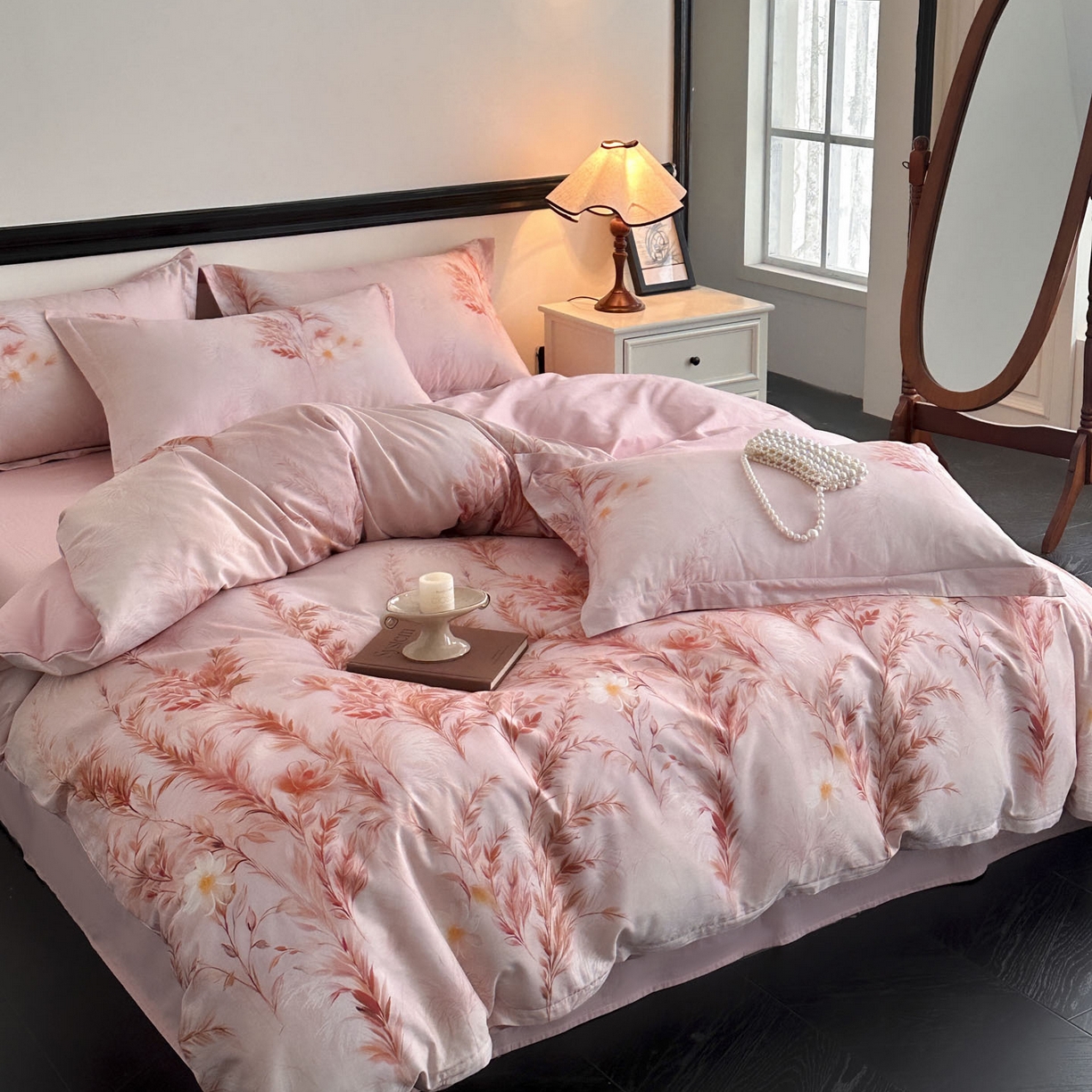 91家纺网 家纺一手货源 找家纺 金鑫汇家纺 2026新款全棉高端数码印花四件套 幽兰生香-粉