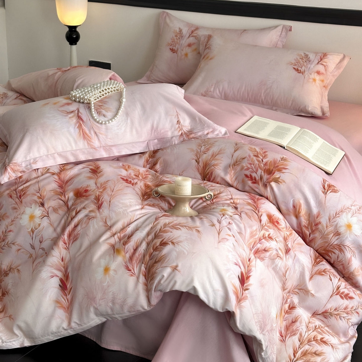 91家纺网 家纺一手货源 找家纺 金鑫汇家纺 2026新款全棉高端数码印花四件套 幽兰生香-粉