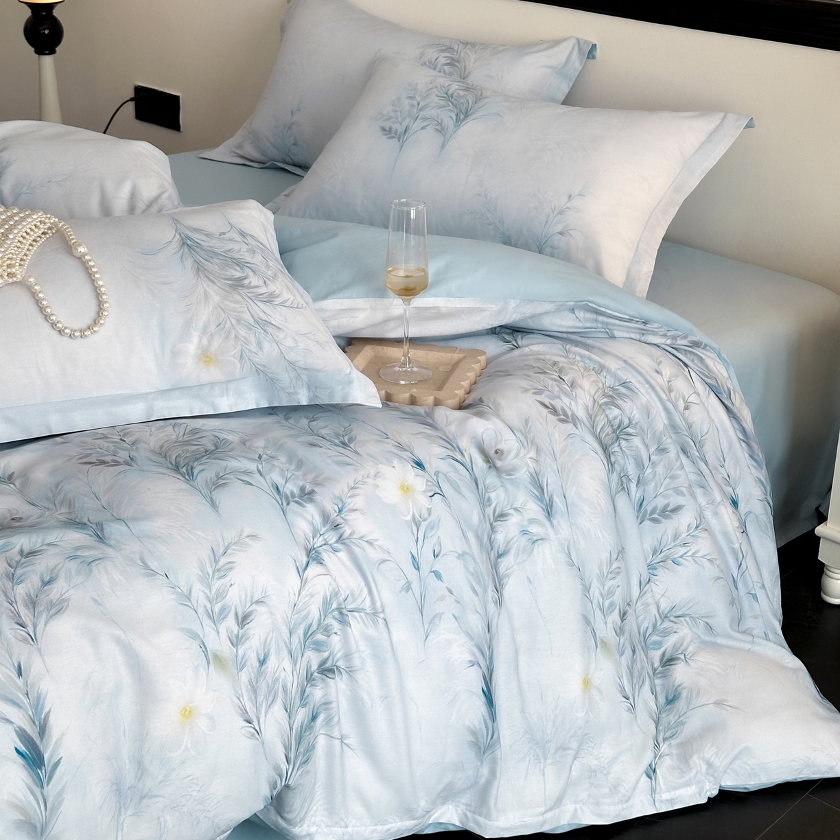 金鑫汇家纺 2026新款全棉高端数码印花四件套 幽兰生香-蓝