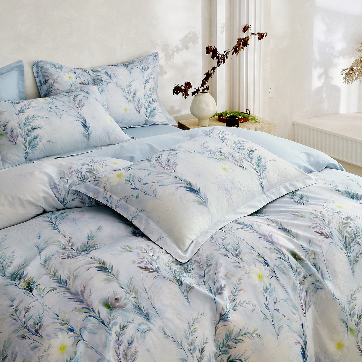 91家纺网 家纺一手货源 找家纺 金鑫汇家纺 2026新款全棉高端数码印花四件套 幽兰生香-蓝