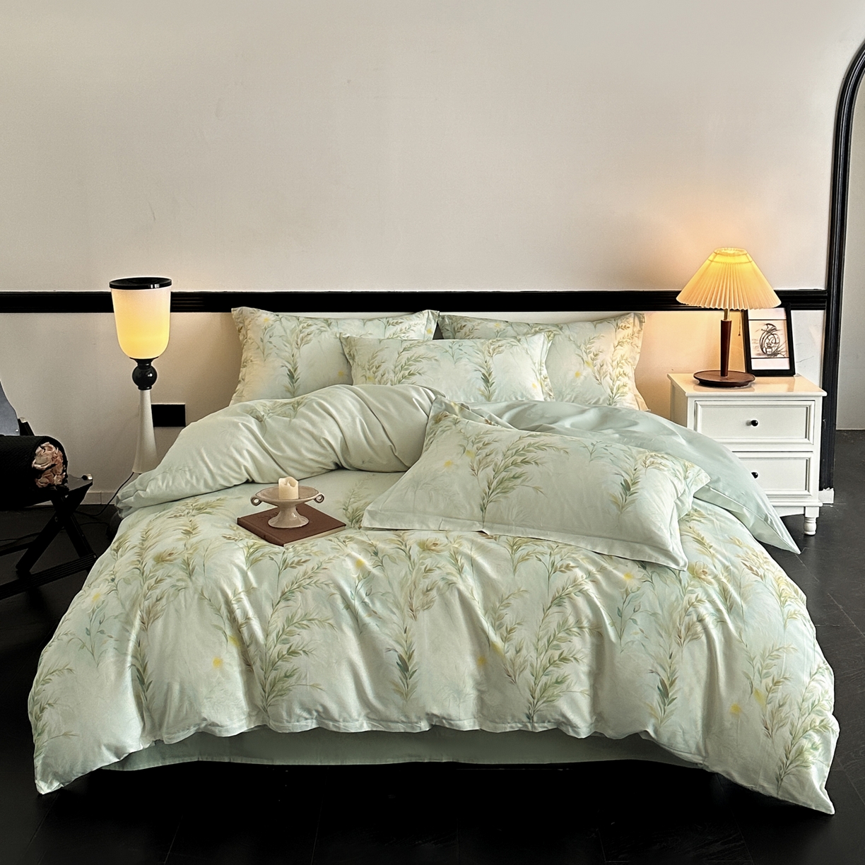 91家纺网 家纺一手货源 找家纺 金鑫汇家纺 2026新款全棉高端数码印花四件套 幽兰生香-绿