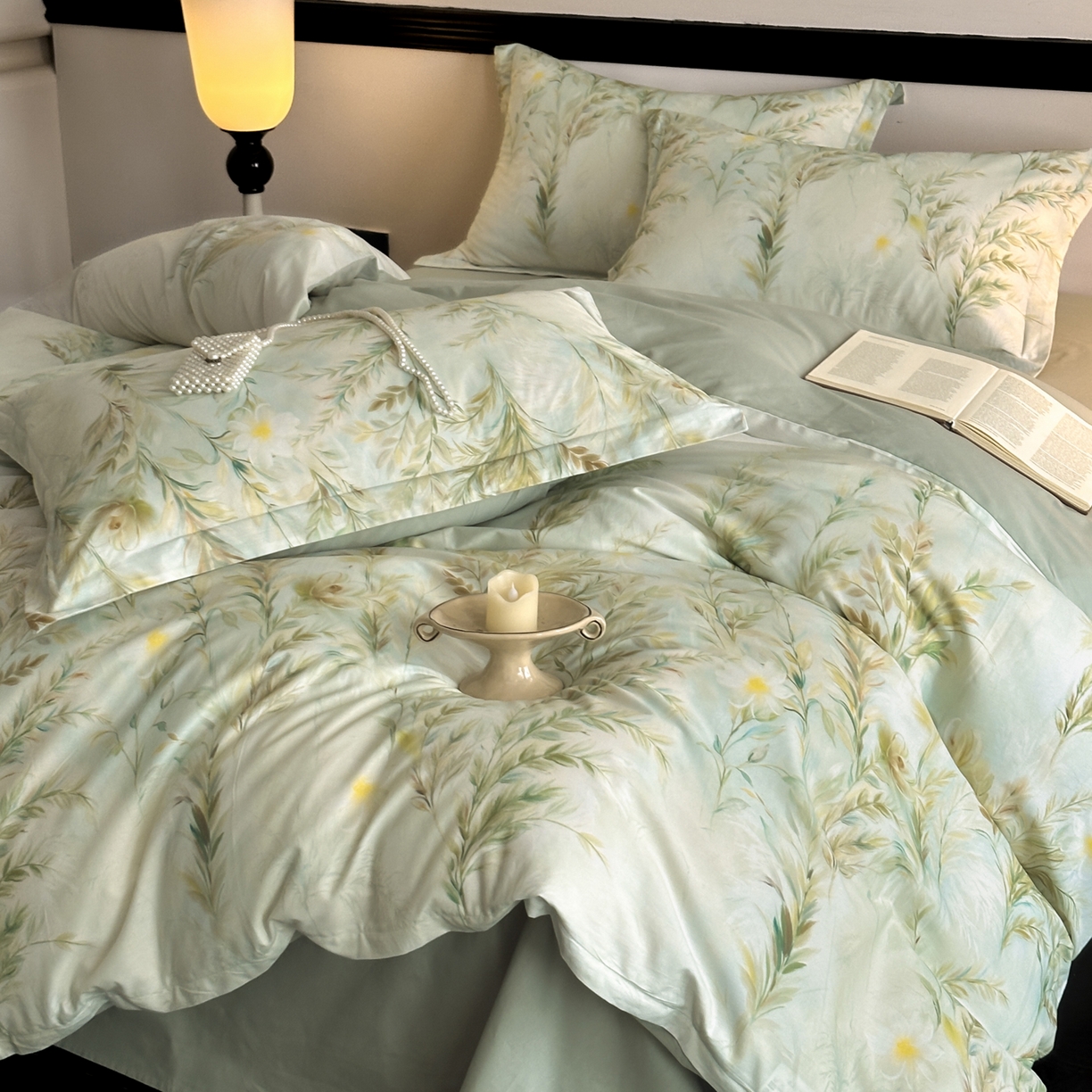 91家纺网 家纺一手货源 找家纺 金鑫汇家纺 2026新款全棉高端数码印花四件套 幽兰生香-绿