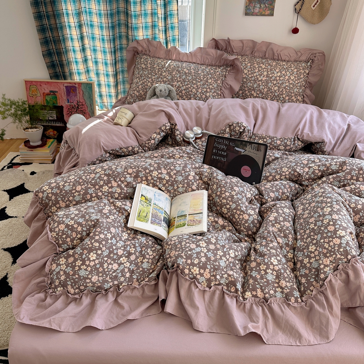 91家纺网 家纺一手货源 找家纺 凯洛奇 2026新款A类仿棉四件套古法水洗棉法式工艺花边套件（提供买家秀）浪漫花海