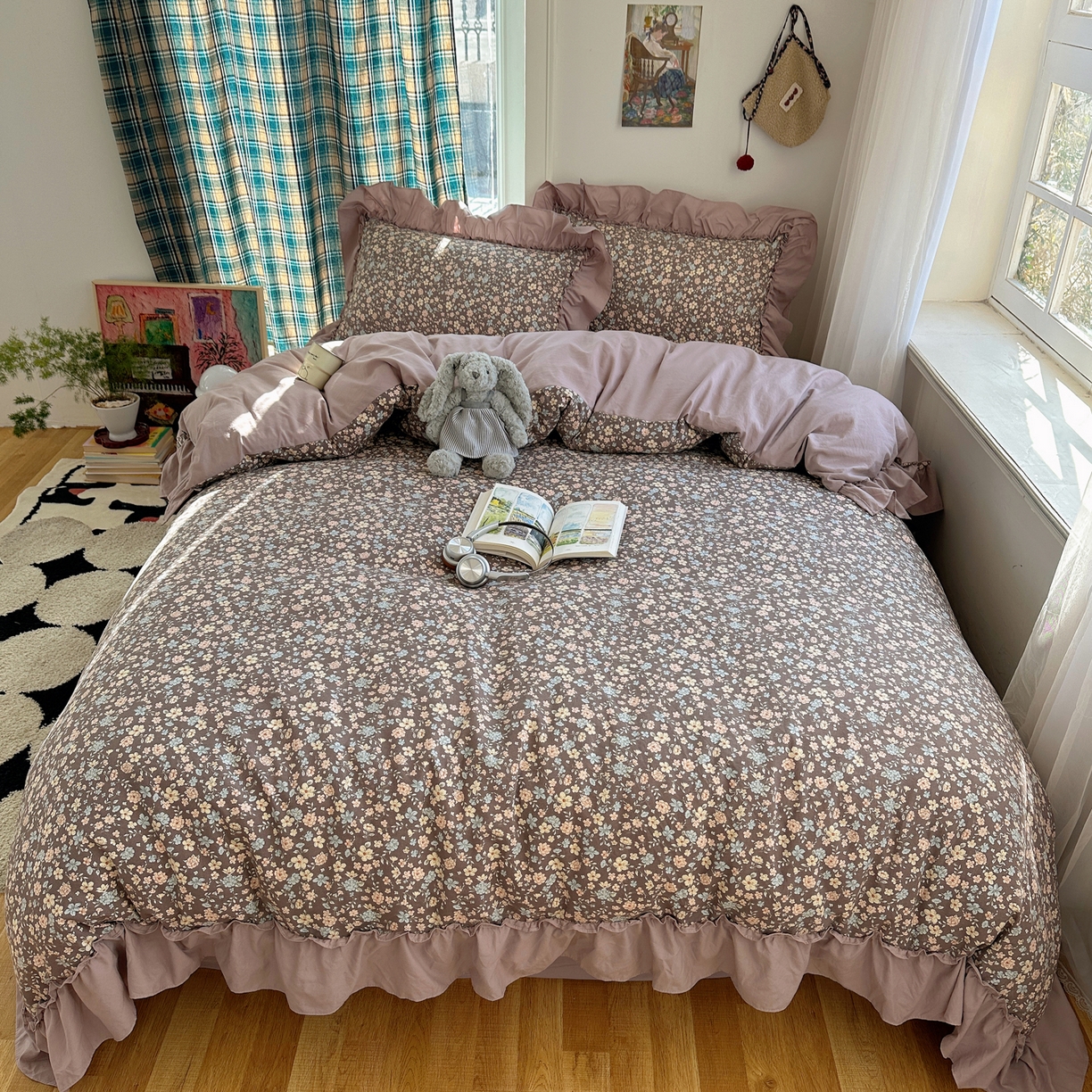 91家纺网 家纺一手货源 找家纺 凯洛奇 2026新款A类仿棉四件套古法水洗棉法式工艺花边套件（提供买家秀）浪漫花海