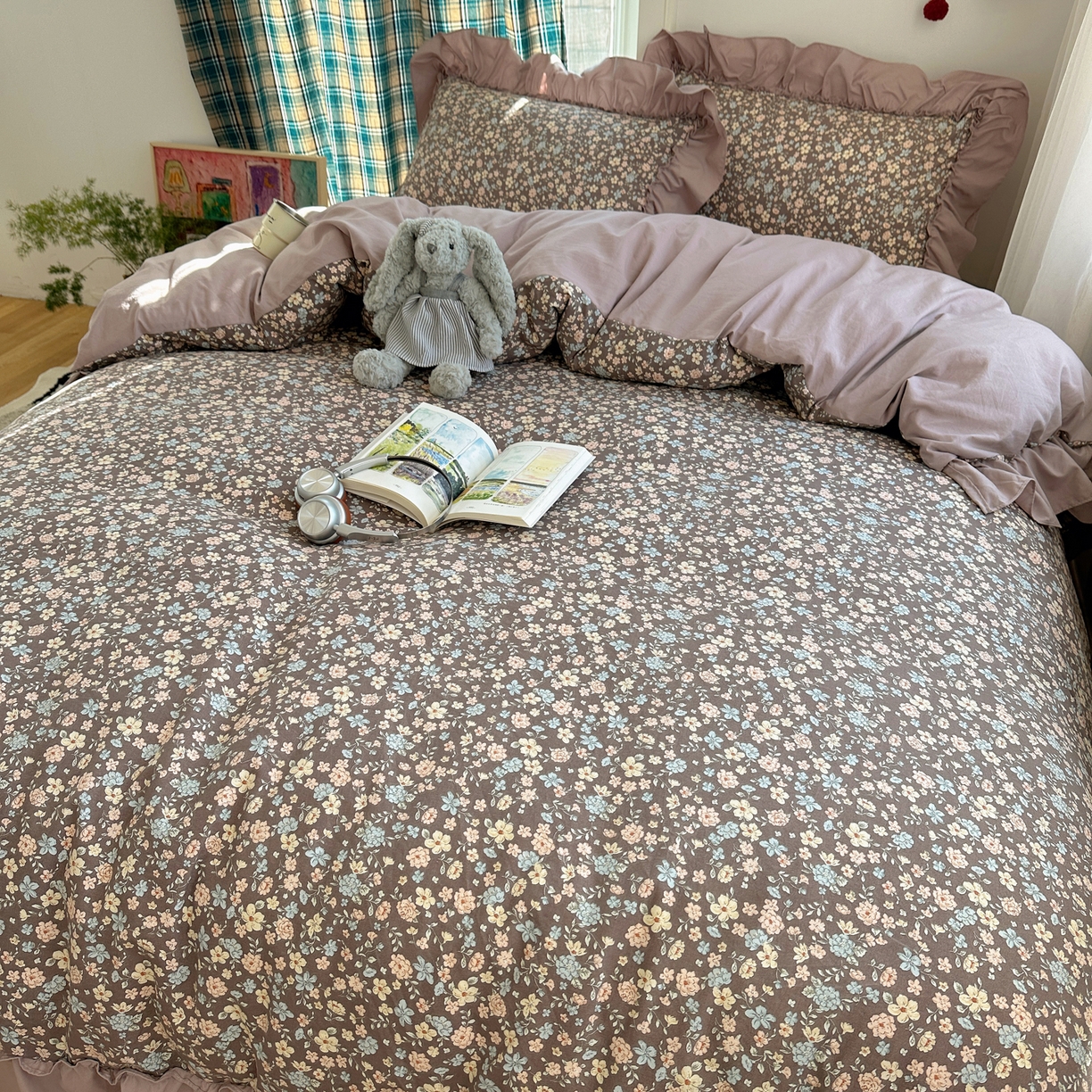 91家纺网 家纺一手货源 找家纺 凯洛奇 2026新款A类仿棉四件套古法水洗棉法式工艺花边套件（提供买家秀）浪漫花海