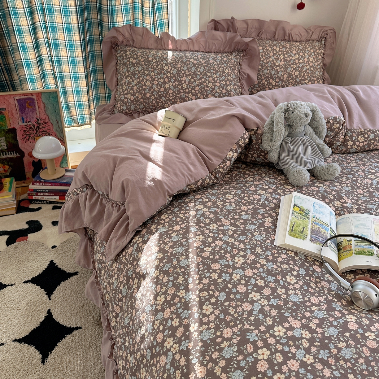 91家纺网 家纺一手货源 找家纺 凯洛奇 2026新款A类仿棉四件套古法水洗棉法式工艺花边套件（提供买家秀）浪漫花海