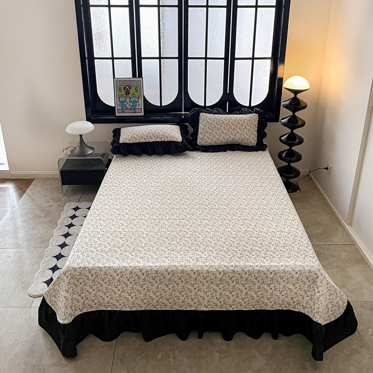 富米莱单品馆 2026新款法式赫本风大花边A类古法仿棉云感纱单品床盖 花间谣