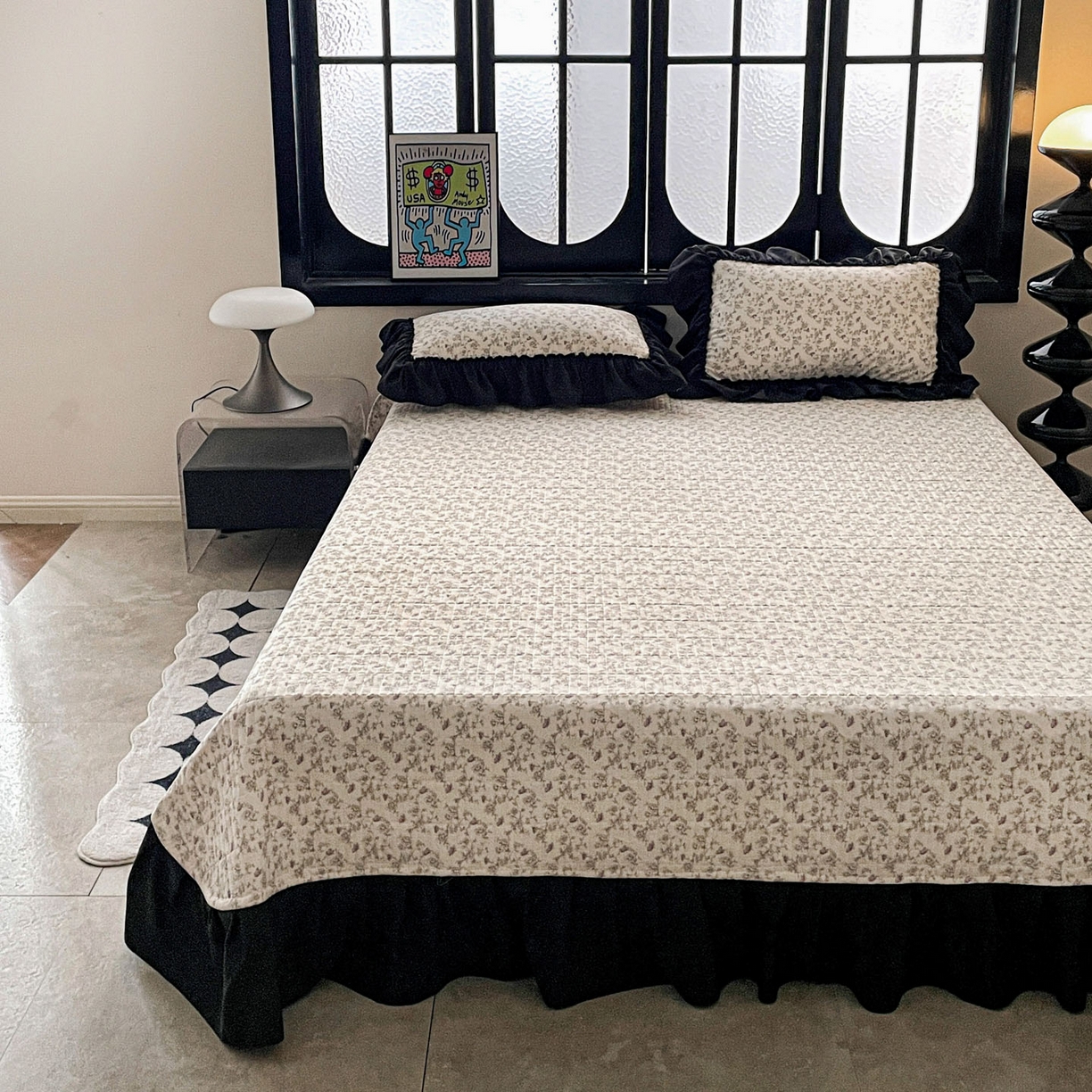 91家纺网 家纺一手货源 找家纺 富米莱单品馆 2026新款法式赫本风大花边A类古法仿棉云感纱单品床盖 花间谣