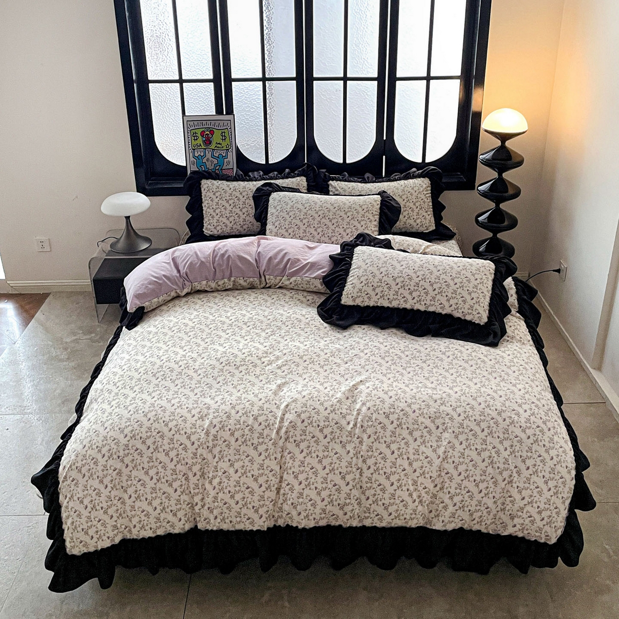 91家纺网 家纺一手货源 找家纺 富米莱单品馆 2026新款法式赫本风大花边A类古法仿棉云感纱单品床盖 花间谣