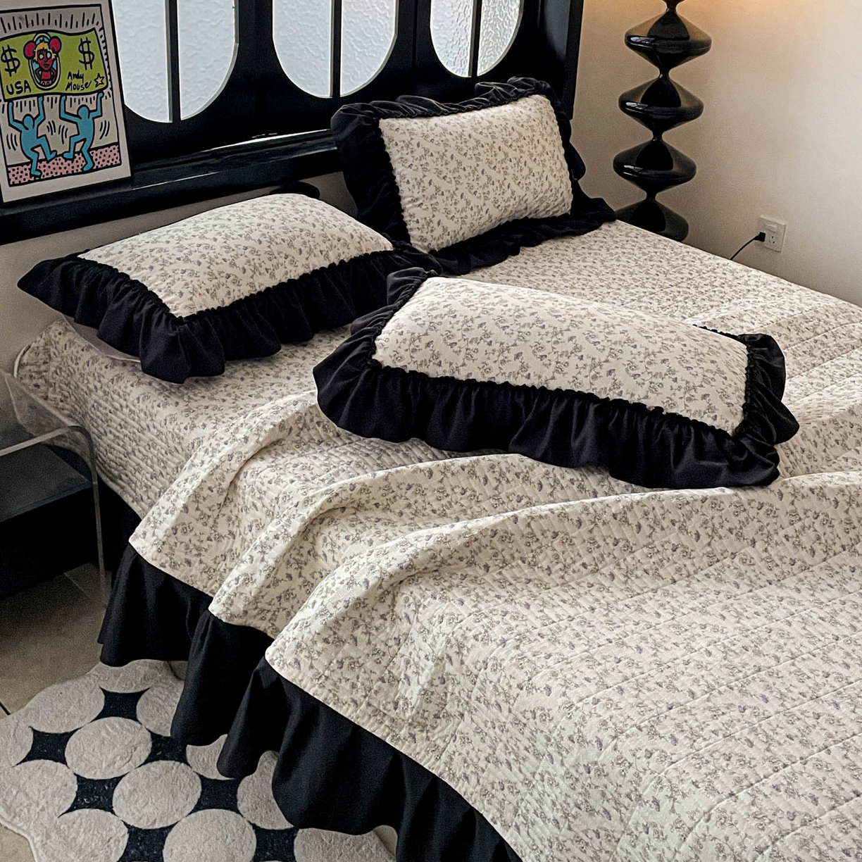 91家纺网 家纺一手货源 找家纺 富米莱单品馆 2026新款法式赫本风大花边A类古法仿棉云感纱单品床盖 花间谣