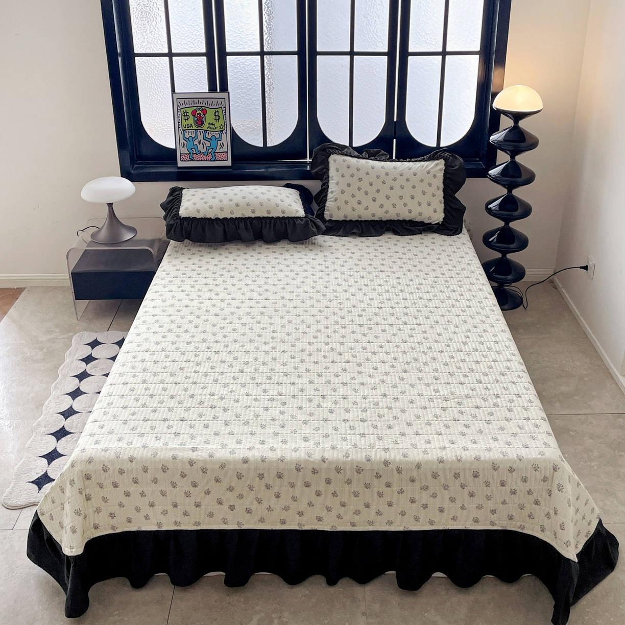 富米莱单品馆 2026新款法式赫本风大花边A类古法仿棉云感纱单品床盖 花语玫瑰