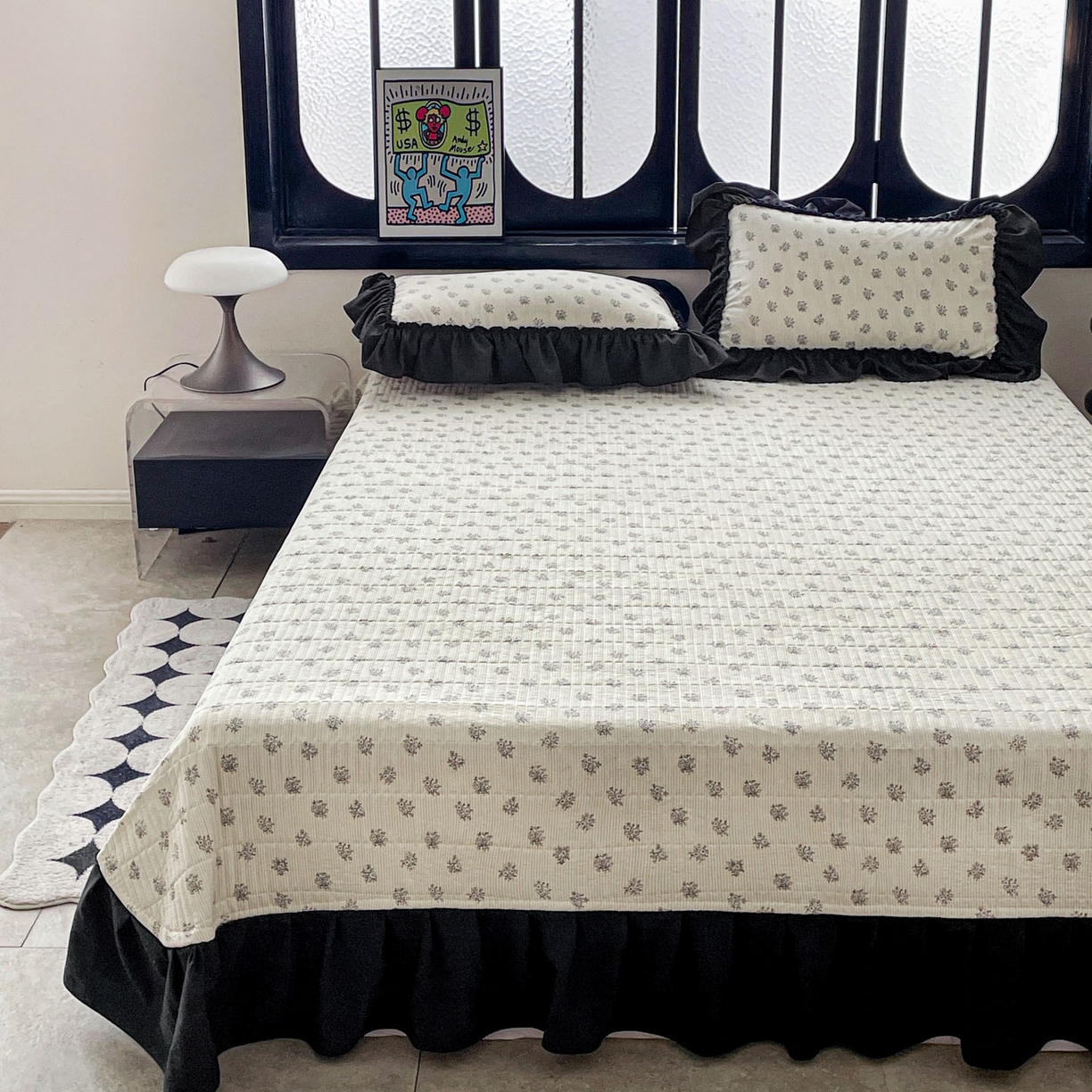 91家纺网 家纺一手货源 找家纺 富米莱单品馆 2026新款法式赫本风大花边A类古法仿棉云感纱单品床盖 花语玫瑰