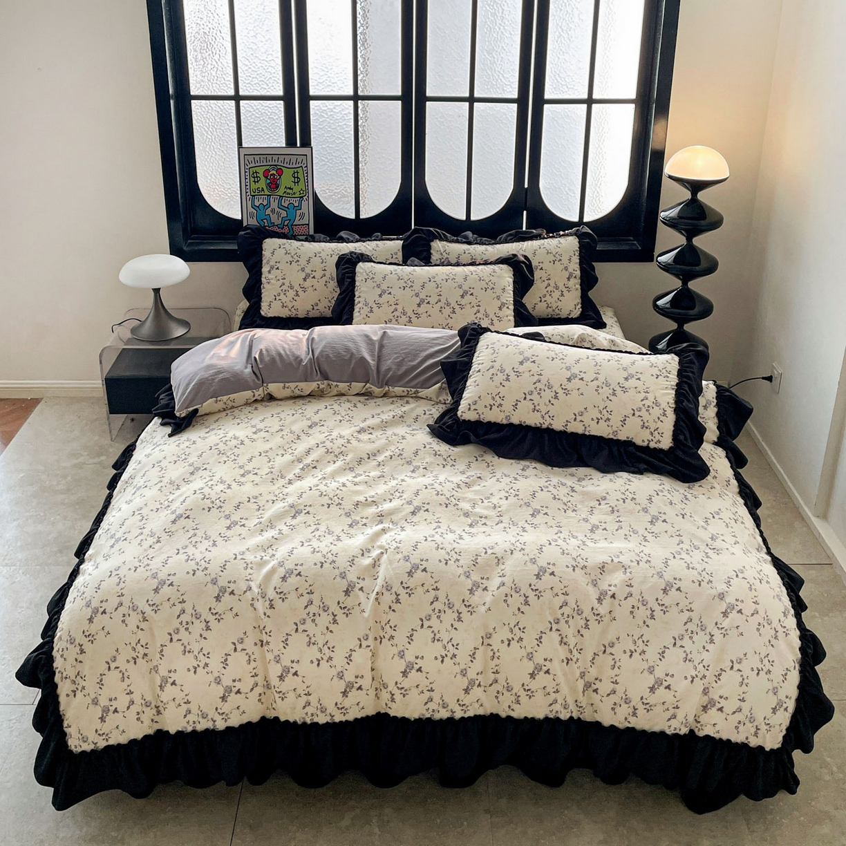 91家纺网 家纺一手货源 找家纺 富米莱单品馆 2026新款法式赫本风大花边A类古法仿棉云感纱单品床盖 槿上花开