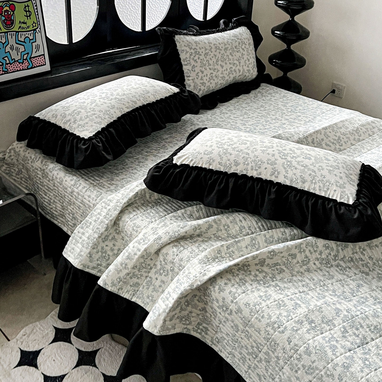 91家纺网 家纺一手货源 找家纺 富米莱单品馆 2026新款法式赫本风大花边A类古法仿棉云感纱单品床盖 兰絮语