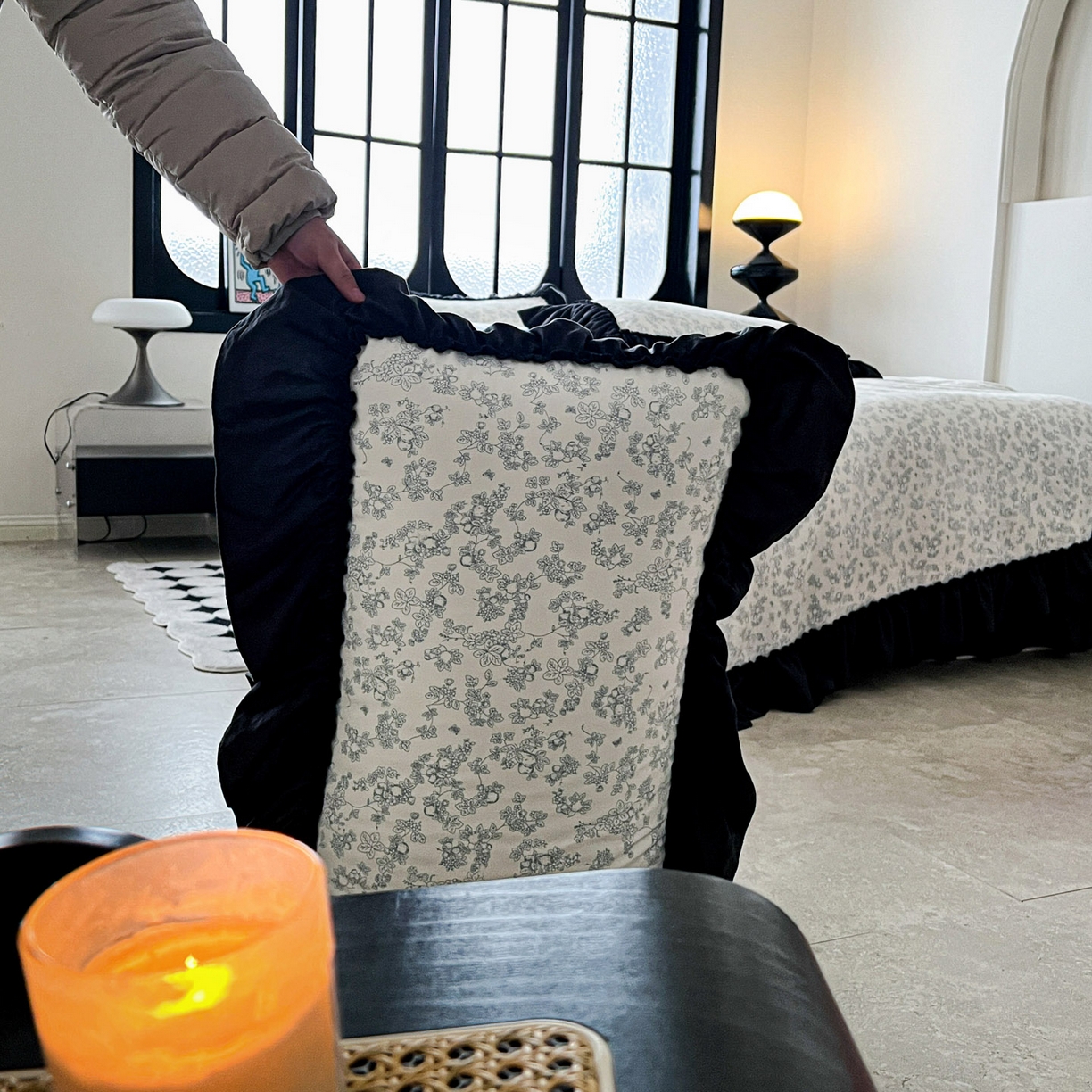 91家纺网 家纺一手货源 找家纺 富米莱单品馆 2026新款法式赫本风大花边A类古法仿棉云感纱单品床盖 兰絮语