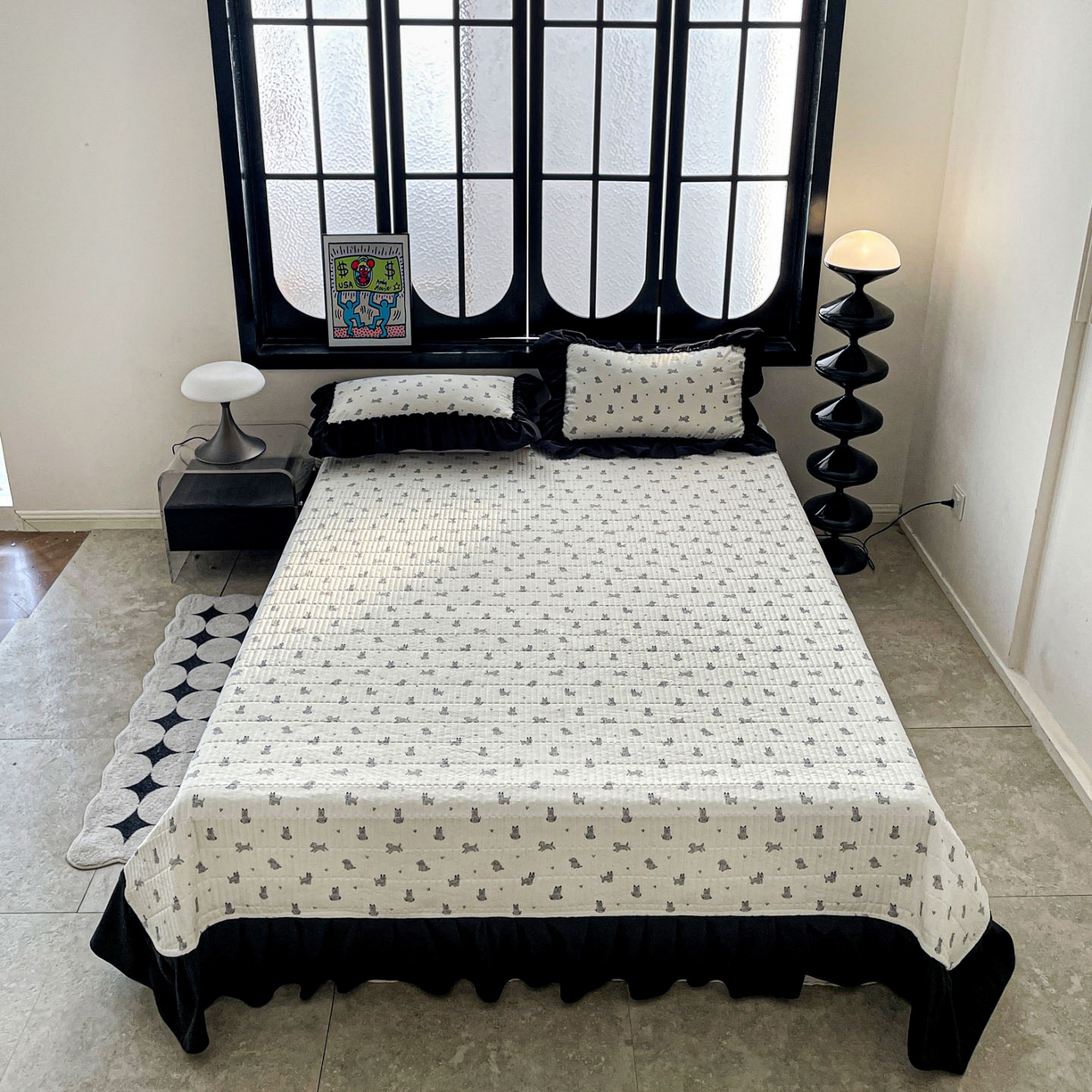 富米莱单品馆 2026新款法式赫本风大花边A类古法仿棉云感纱单品床盖 恰恰狗