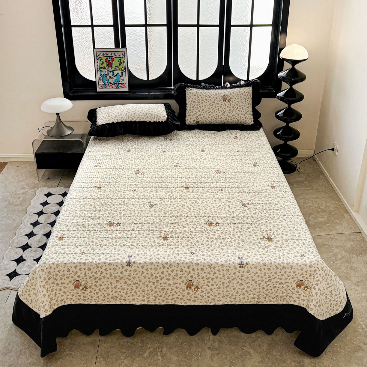 富米莱单品馆 2026新款法式赫本风大花边A类古法仿棉云感纱单品床盖 午后时光