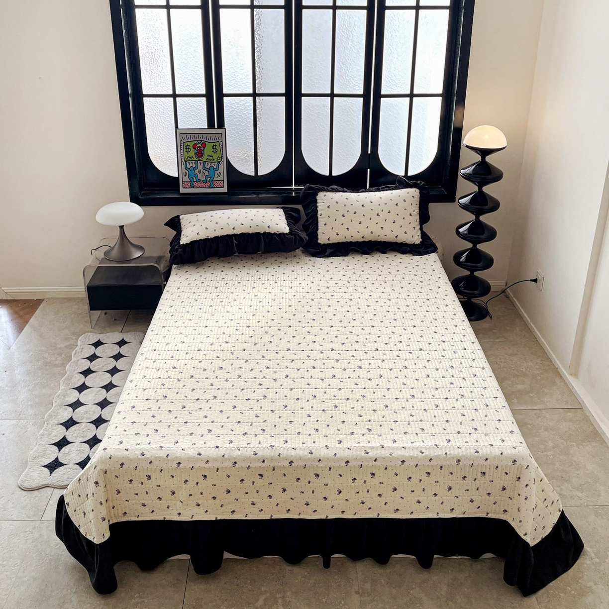 富米莱单品馆 2026新款法式赫本风大花边A类古法仿棉云感纱单品床盖 小玫瑰