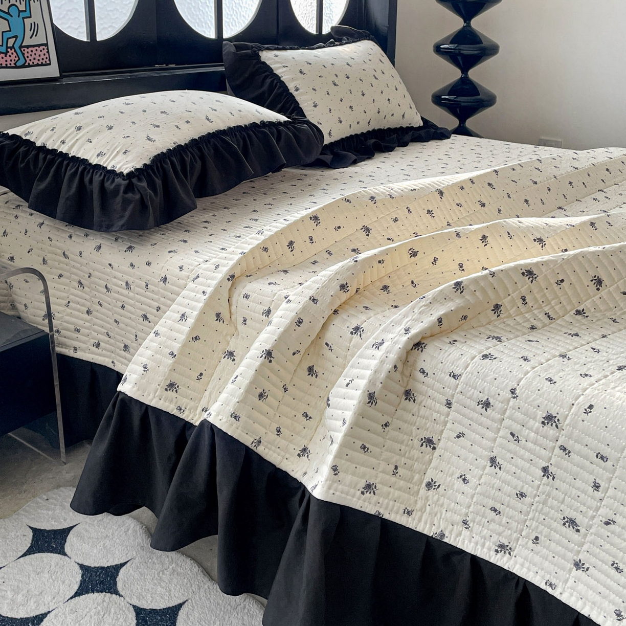 91家纺网 家纺一手货源 找家纺 富米莱单品馆 2026新款法式赫本风大花边A类古法仿棉云感纱单品床盖 小玫瑰