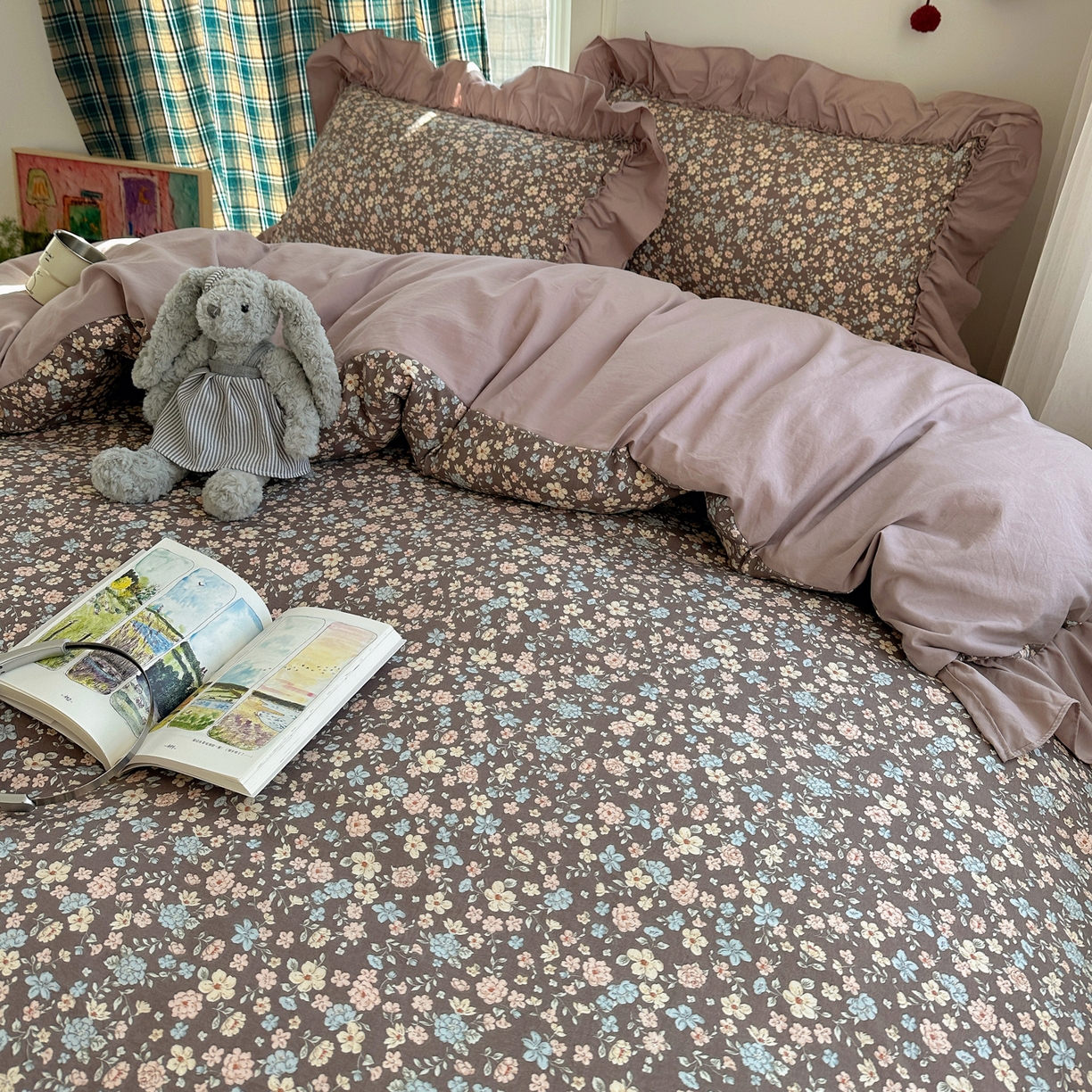 91家纺网 家纺一手货源 找家纺 （总）凯洛奇 2026新款A类仿棉四件套古法水洗棉法式工艺花边套件（提供买家秀）