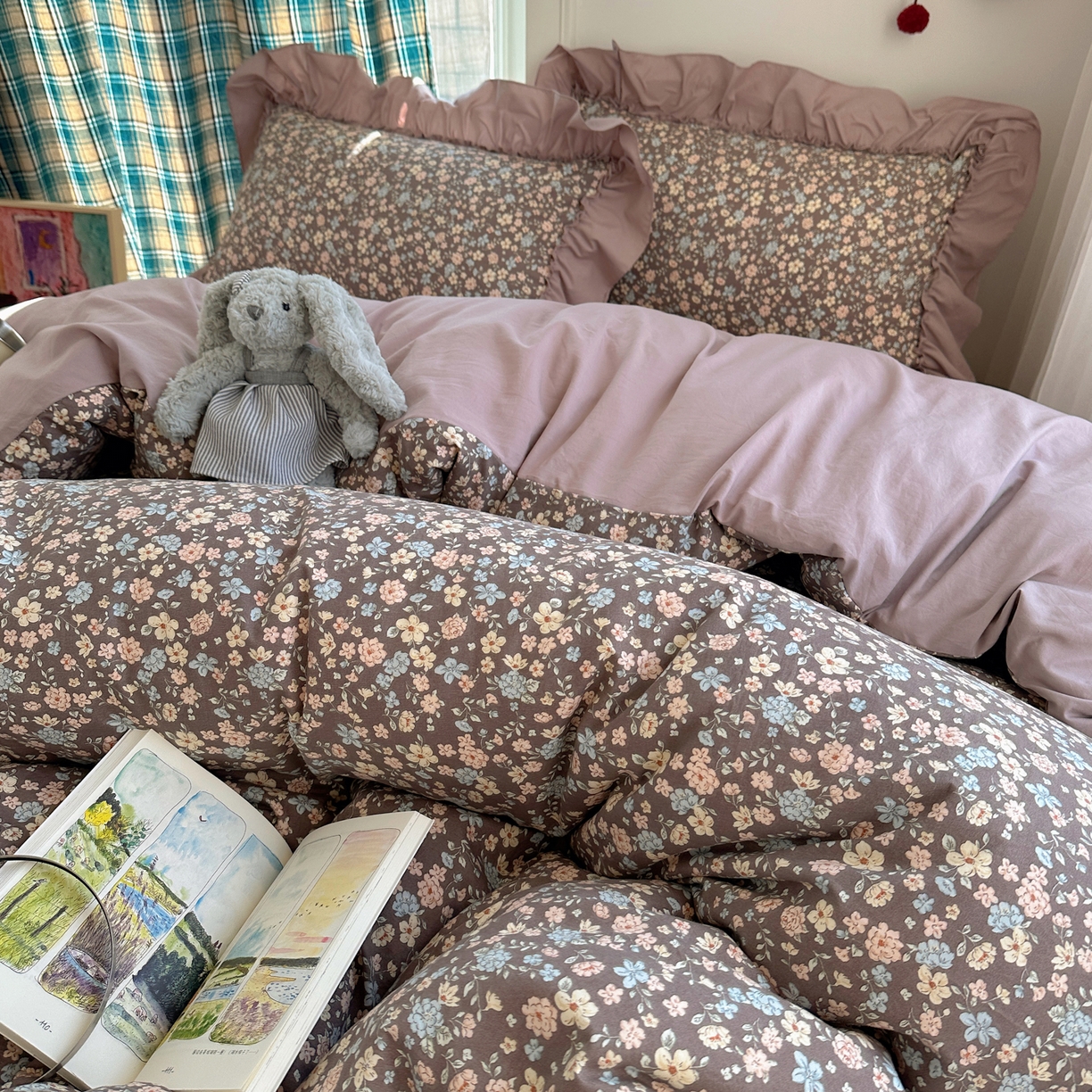 91家纺网 家纺一手货源 找家纺 （总）凯洛奇 2026新款A类仿棉四件套古法水洗棉法式工艺花边套件（提供买家秀）