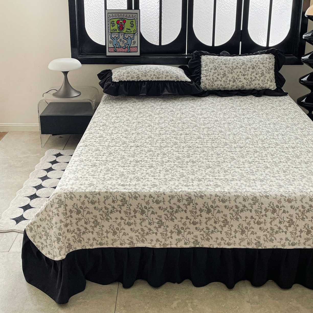 91家纺网 家纺一手货源 找家纺 富米莱单品馆 2026新款法式赫本风大花边A类古法仿棉云感纱单品床盖 星河入梦