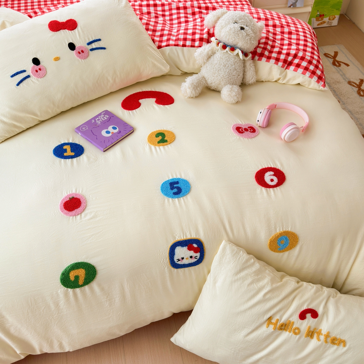 91家纺网 家纺一手货源 找家纺 奈颜 2026新款超柔水洗皱皱棉毛巾绣四件套 电话猫