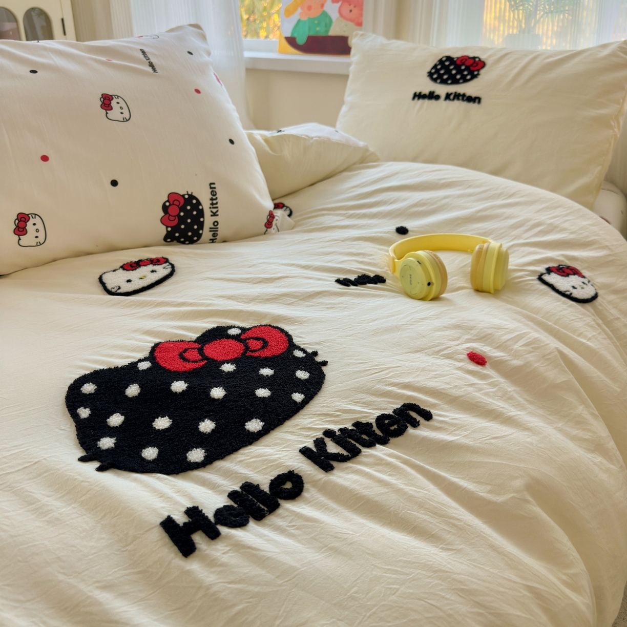 91家纺网 家纺一手货源 找家纺 奈颜 2026新款超柔水洗皱皱棉毛巾绣四件套 芝士KT