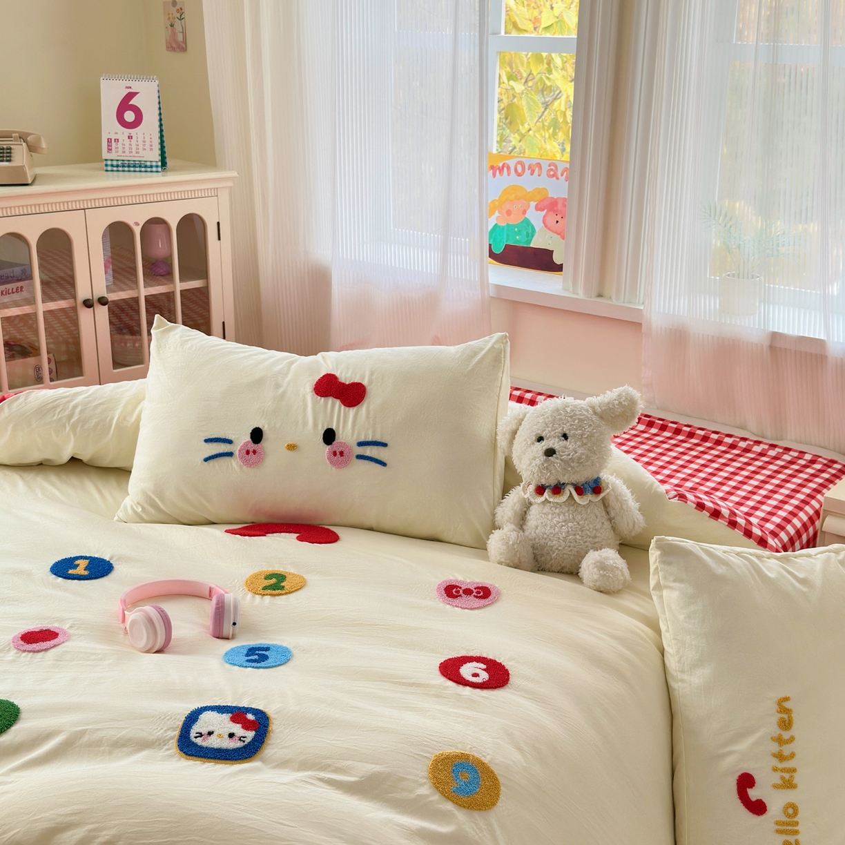 91家纺网 家纺一手货源 找家纺 奈颜 2026新款超柔水洗皱皱棉毛巾绣四件套 电话猫