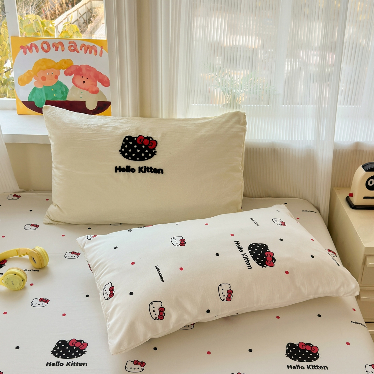 91家纺网 家纺一手货源 找家纺 奈颜 2026新款超柔水洗皱皱棉毛巾绣四件套 芝士KT