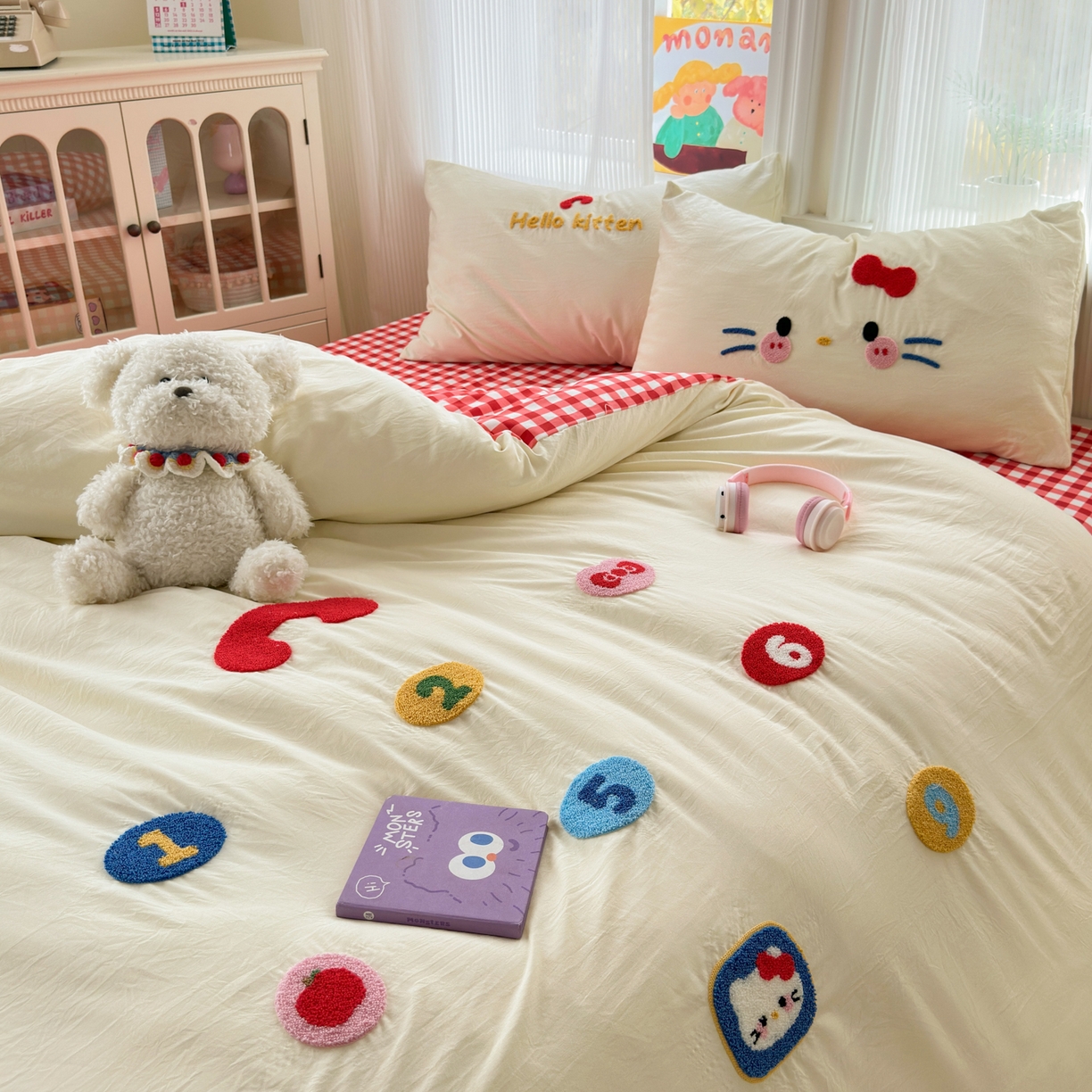 91家纺网 家纺一手货源 找家纺 奈颜 2026新款超柔水洗皱皱棉毛巾绣四件套 电话猫