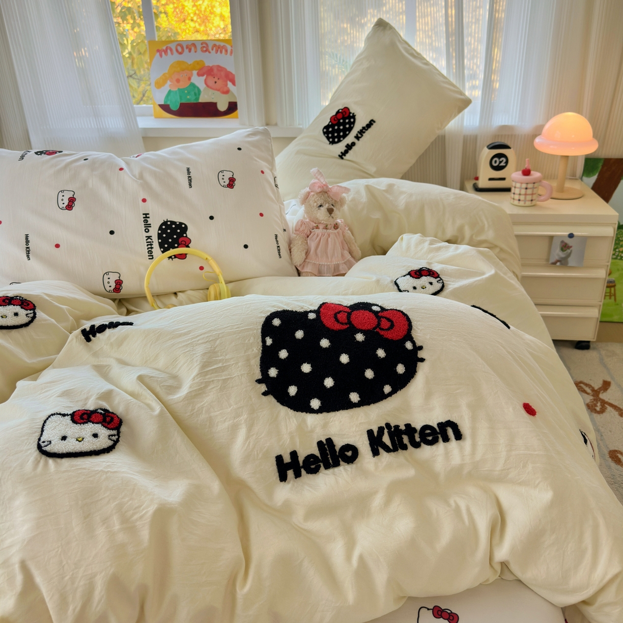 91家纺网 家纺一手货源 找家纺 奈颜 2026新款超柔水洗皱皱棉毛巾绣四件套 芝士KT