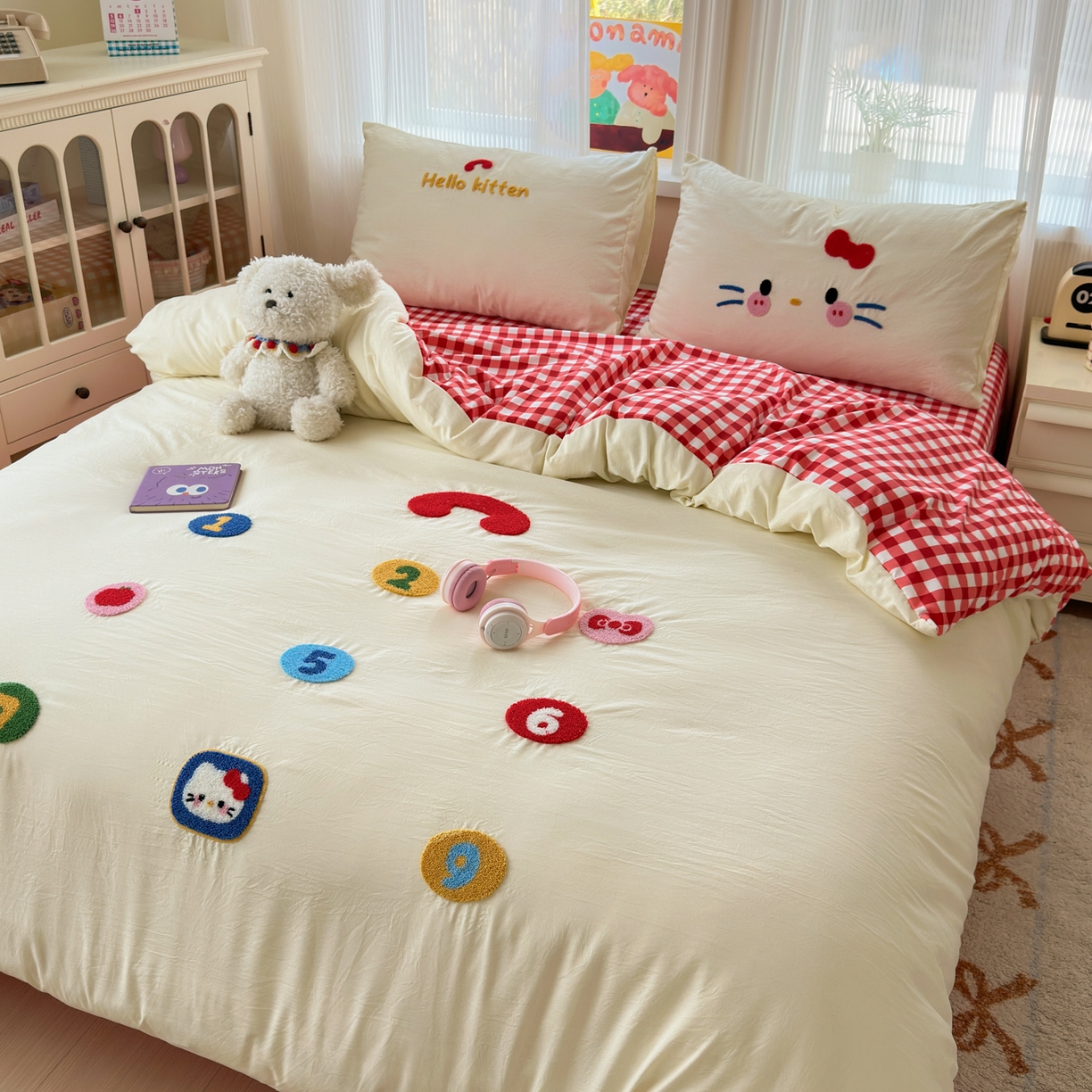 91家纺网 家纺一手货源 找家纺 奈颜 2026新款超柔水洗皱皱棉毛巾绣四件套 电话猫