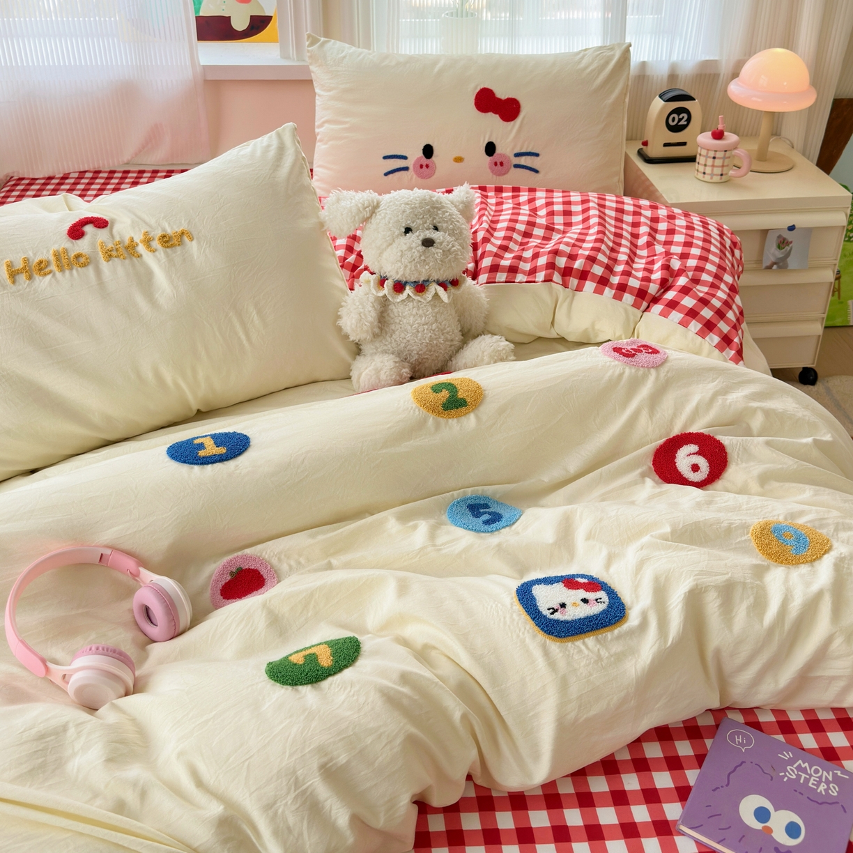 91家纺网 家纺一手货源 找家纺 奈颜 2026新款超柔水洗皱皱棉毛巾绣四件套 电话猫