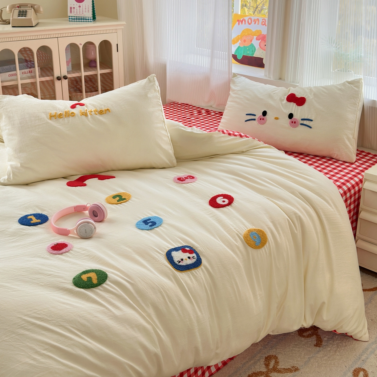 91家纺网 家纺一手货源 找家纺 奈颜 2026新款超柔水洗皱皱棉毛巾绣四件套 电话猫