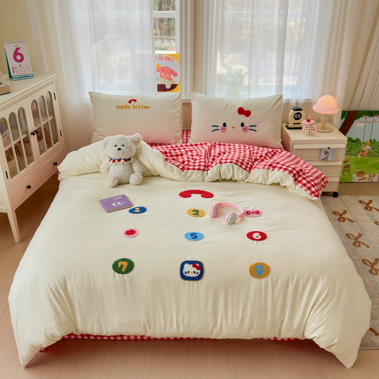 91家纺网 家纺一手货源 找家纺 奈颜 2026新款超柔水洗皱皱棉毛巾绣四件套 电话猫