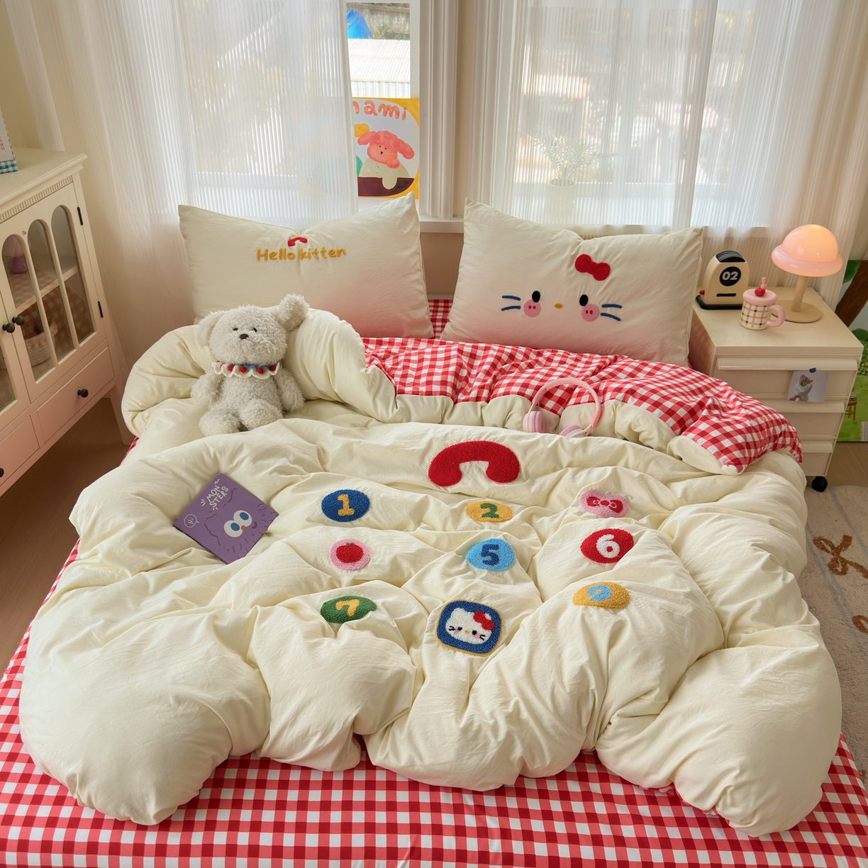 91家纺网 家纺一手货源 找家纺 奈颜 2026新款超柔水洗皱皱棉毛巾绣四件套 电话猫