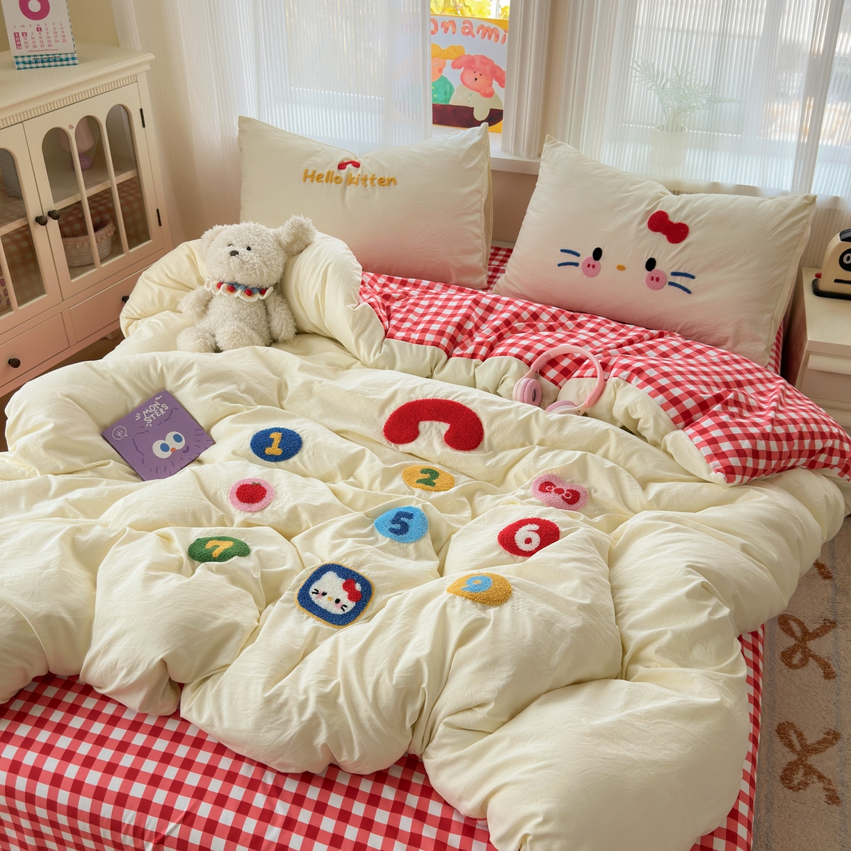 91家纺网 家纺一手货源 找家纺 奈颜 2026新款超柔水洗皱皱棉毛巾绣四件套 电话猫