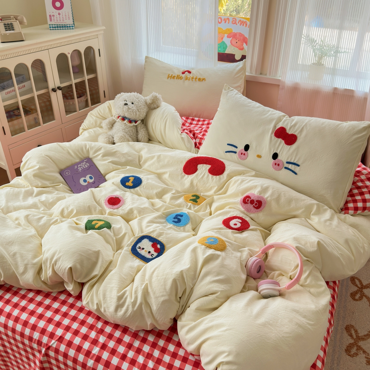 91家纺网 家纺一手货源 找家纺 奈颜 2026新款超柔水洗皱皱棉毛巾绣四件套 电话猫