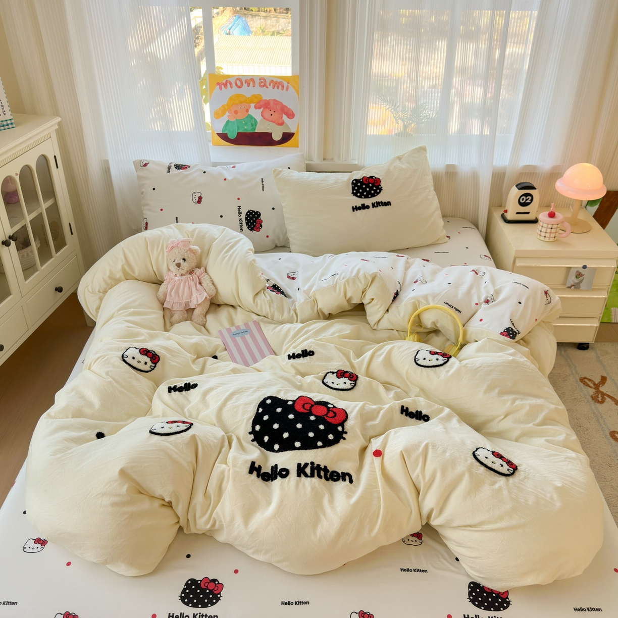 91家纺网 家纺一手货源 找家纺 奈颜 2026新款超柔水洗皱皱棉毛巾绣四件套 芝士KT