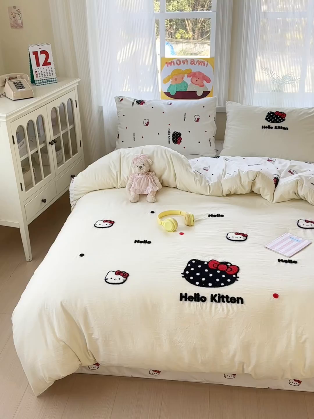 91家纺网 家纺一手货源 找家纺 奈颜 2026新款超柔水洗皱皱棉毛巾绣四件套 芝士KT