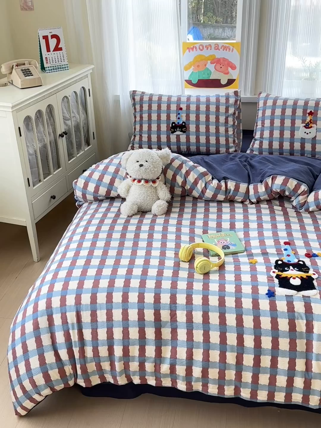 91家纺网 家纺一手货源 找家纺 奈颜 2026新款超柔水洗皱皱棉毛巾绣四件套 萌宠派对