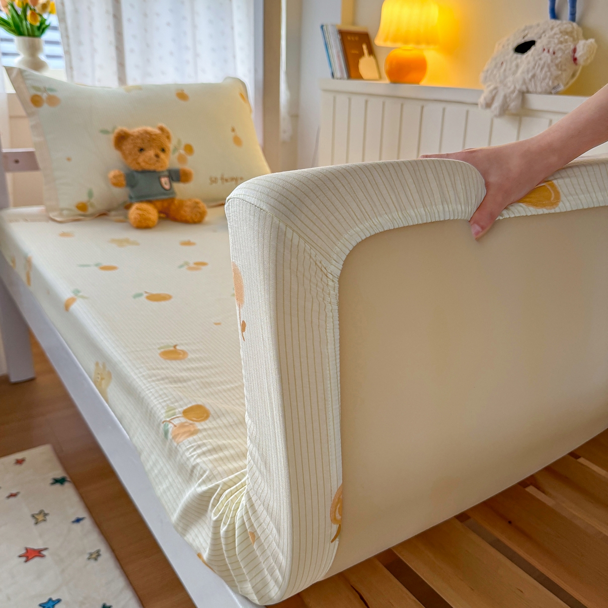 91家纺网 家纺一手货源 找家纺 尚帛 2026新款全棉品质喷气印花爆款四件套 多规格套件 单品系列-学生款单床笠 欢乐碰碰熊