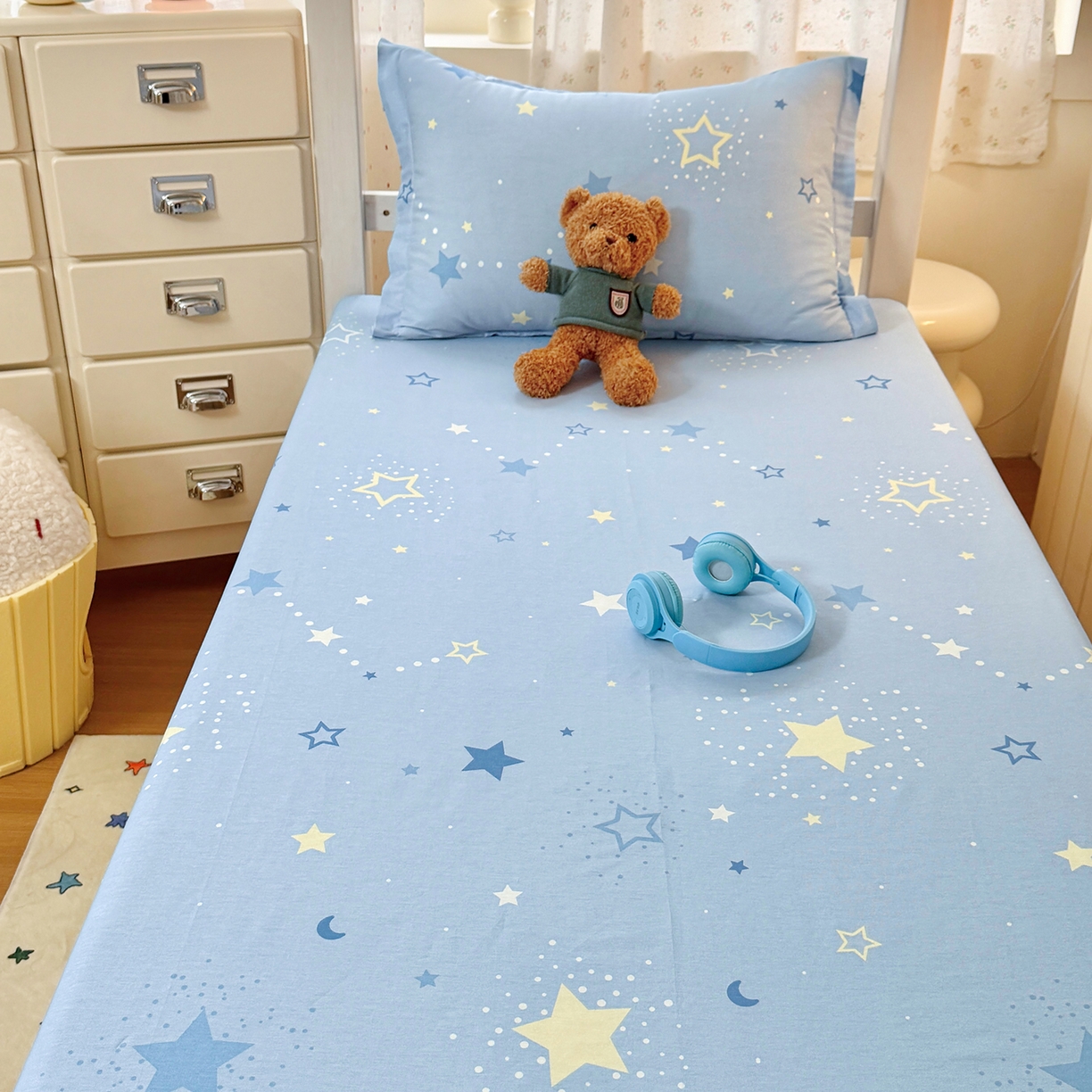 91家纺网 家纺一手货源 找家纺 尚帛 2026新款全棉品质喷气印花爆款四件套 多规格套件 单品系列-学生款单床笠 五星集