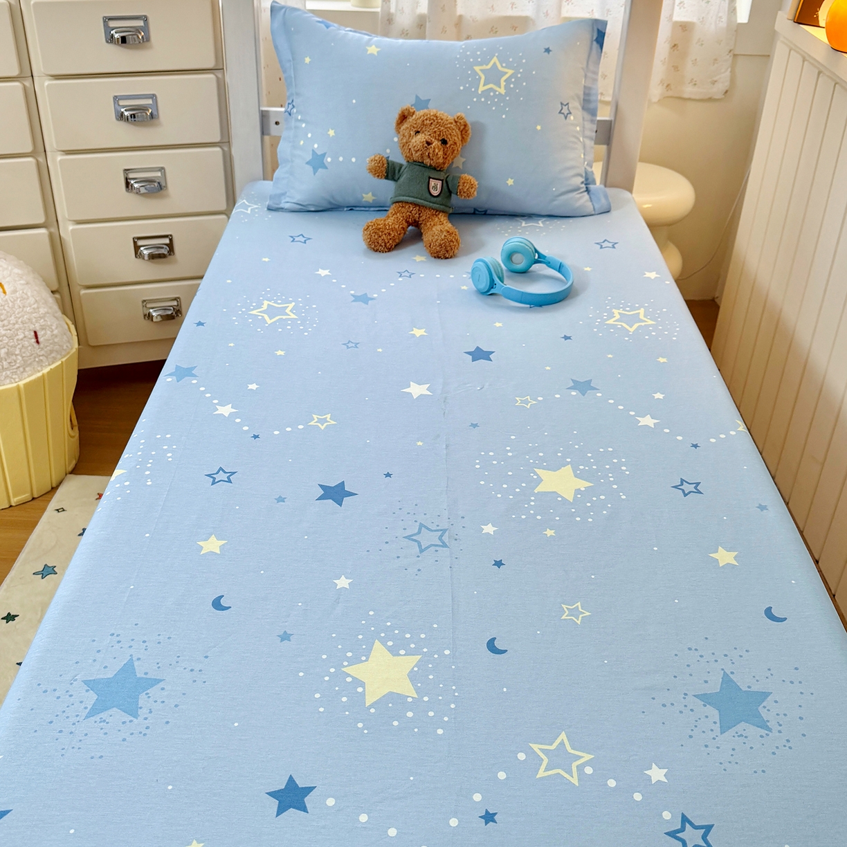 91家纺网 家纺一手货源 找家纺 尚帛 2026新款全棉品质喷气印花爆款四件套 多规格套件 单品系列-学生款单床笠 五星集