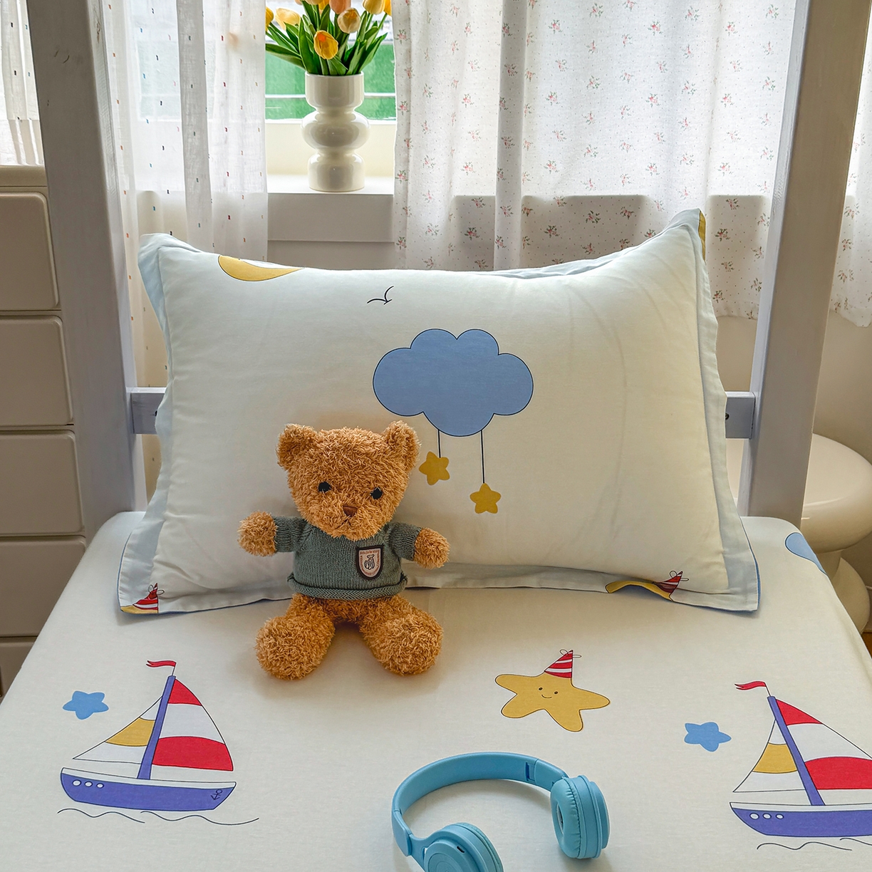 91家纺网 家纺一手货源 找家纺 尚帛 2026新款全棉品质喷气印花爆款四件套 多规格套件 单品系列-学生款单床笠 水上乐园