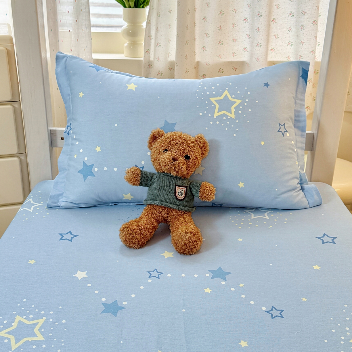 91家纺网 家纺一手货源 找家纺 尚帛 2026新款全棉品质喷气印花爆款四件套 多规格套件 单品系列-学生款单床笠 五星集